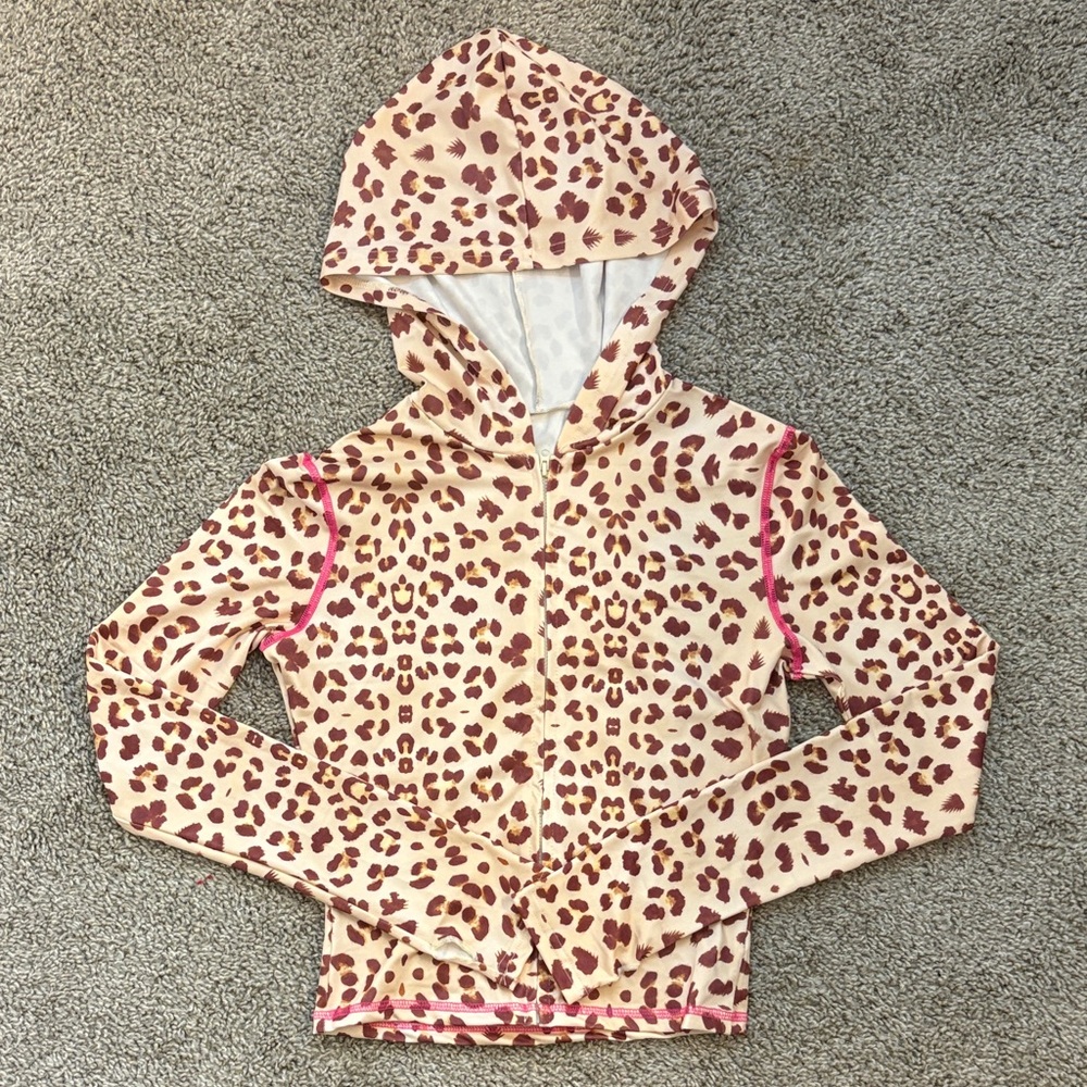 I AM GIA inspired - Leopard-Print Hooded Zip Top - Pink/Cream